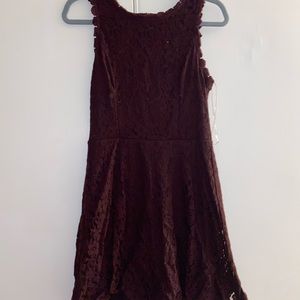 Burgundy lace dress.